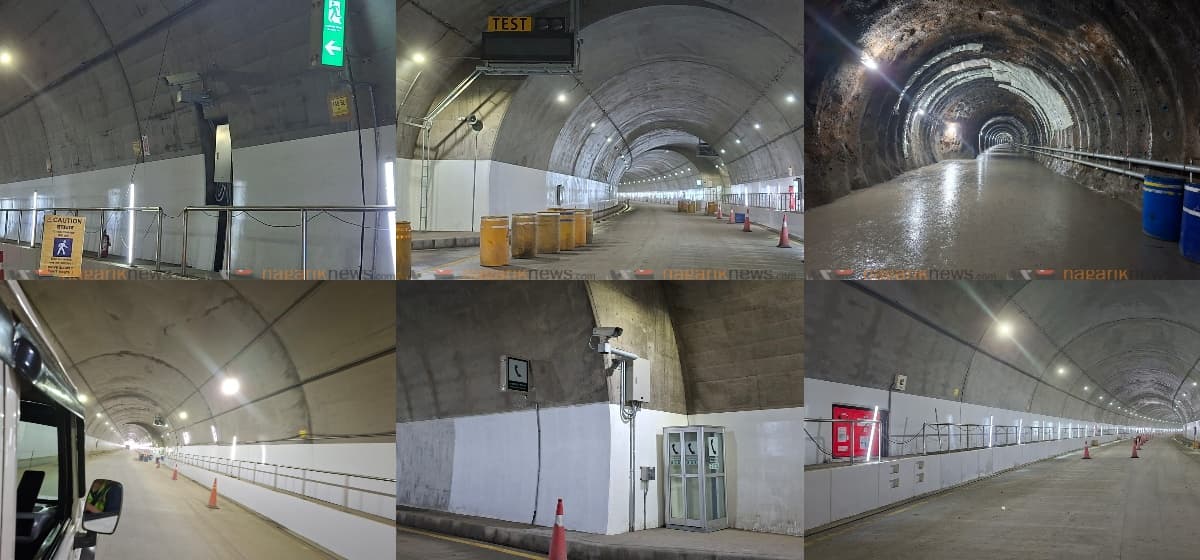 A collage showing various interior and exterior sections of the Nagdhunga tunnel.