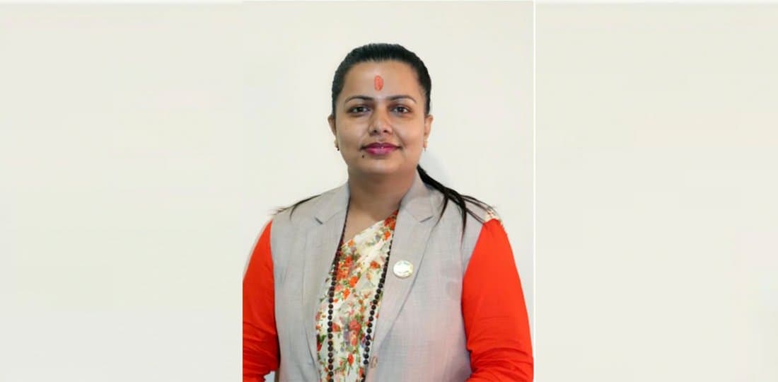 A portrait of Ambika Kafle, a provincial assembly member.