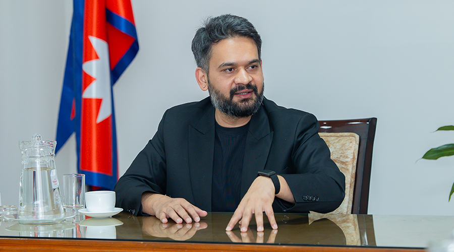 Prime Minister Balen Shah seated at a conference table during a meeting with lawmakers.