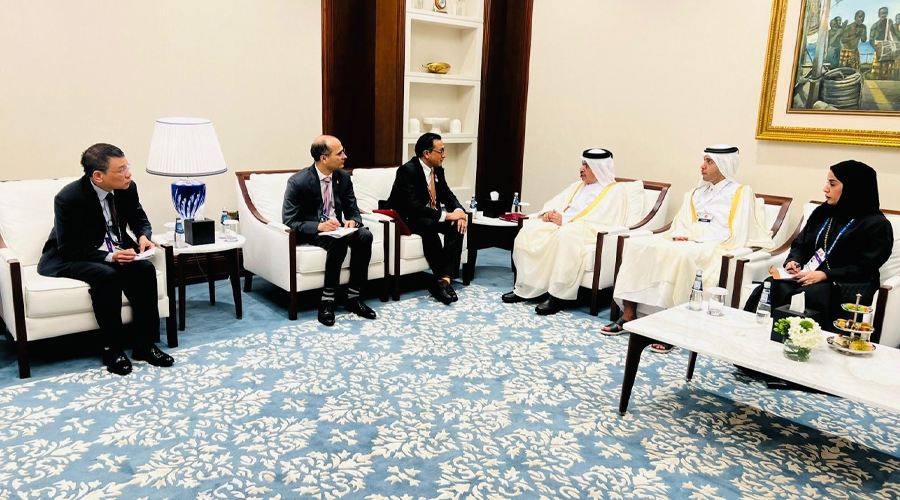 Nepali Finance Minister Swarnim Wagle holds bilateral discussions with Qatari Finance Minister Ali bin Ahmed Al Kuwari in Doha.