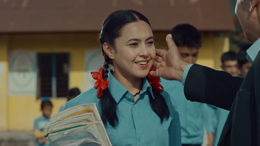 A scene from the Nepali film Gaunthali featuring the lead actress.