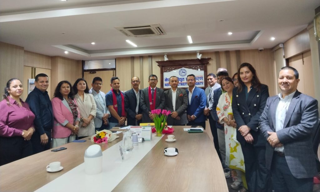 IPPAN delegation members and NEA officials gather in a conference room at the Nepal Electricity Authority.