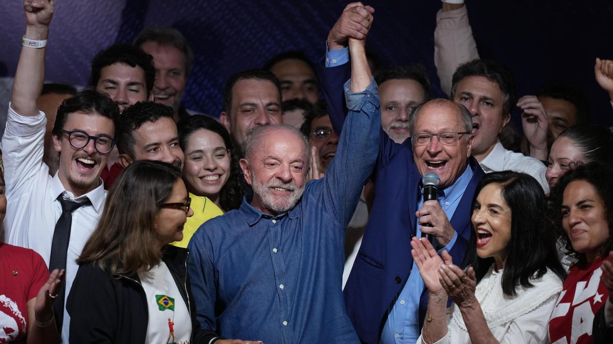 Luiz Inácio Lula da Silva celebrating his election victory with supporters.
