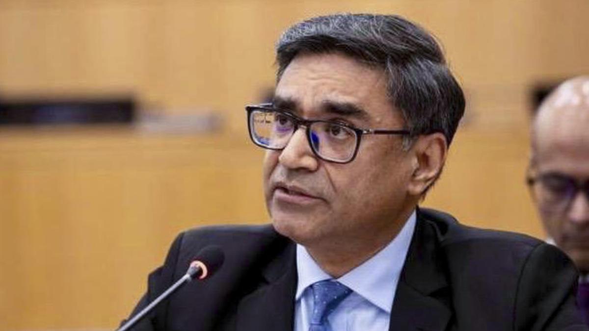 Indian Foreign Secretary Vikram Misri speaking at a conference.